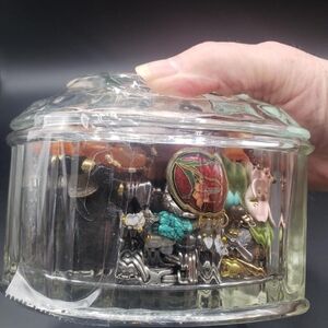 Glass Jewelry Storage Box. Filled with wearable jewelry